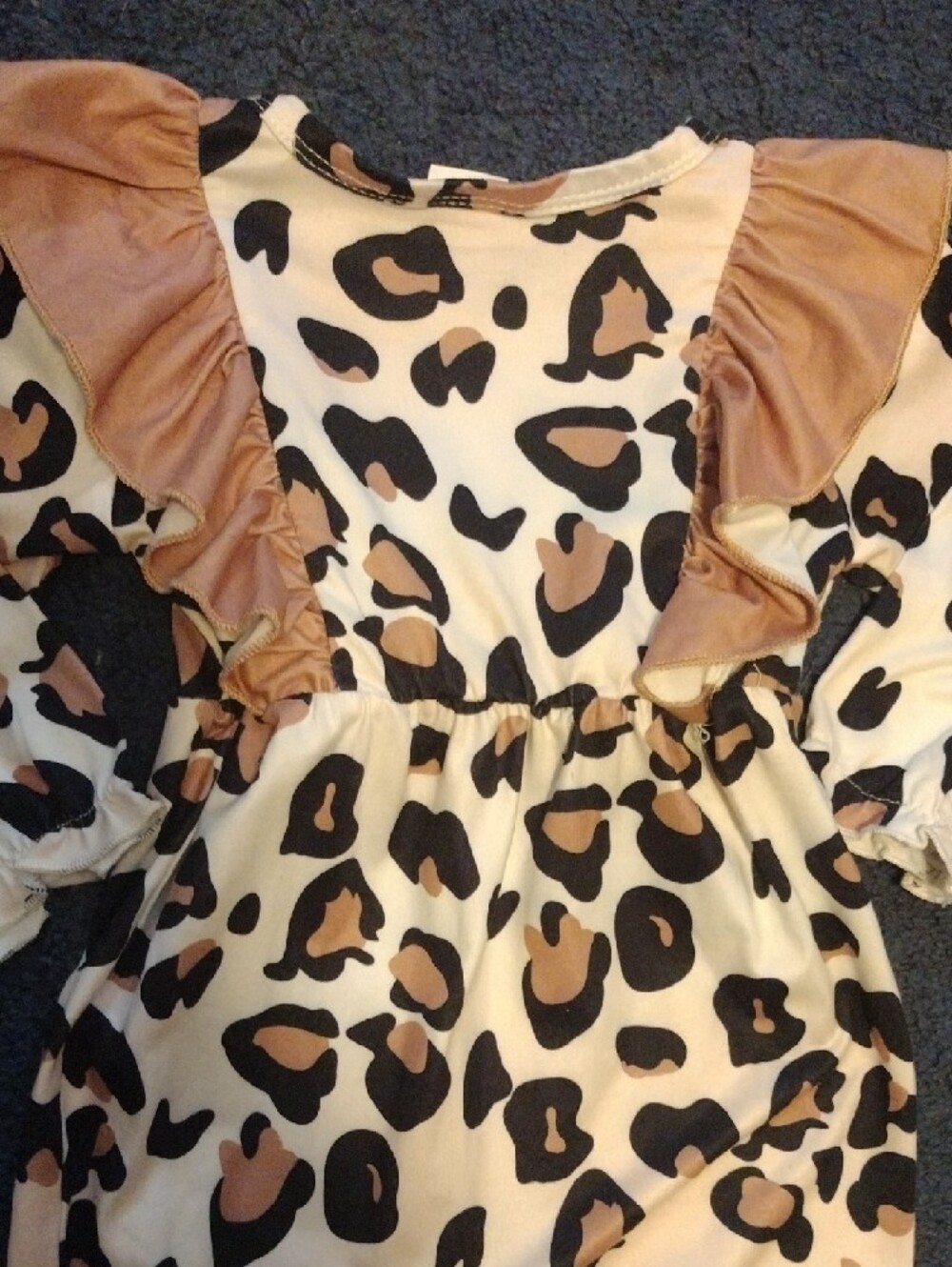 Leopard Print Ruffle Baby Romper in Tan & Black - Picture 8 of 8